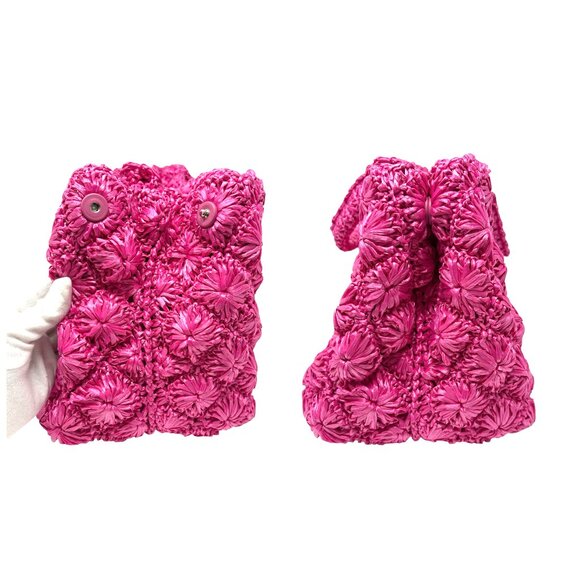 PRADA Vintage Triangle Logo Canapa Tote Bag Handbag Pink Raffia [106407] - Picture 15 of 16